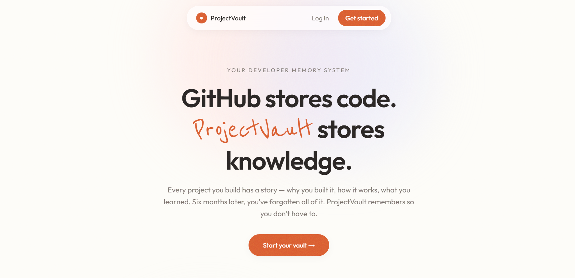 ProjectVault developer memory tool screenshot